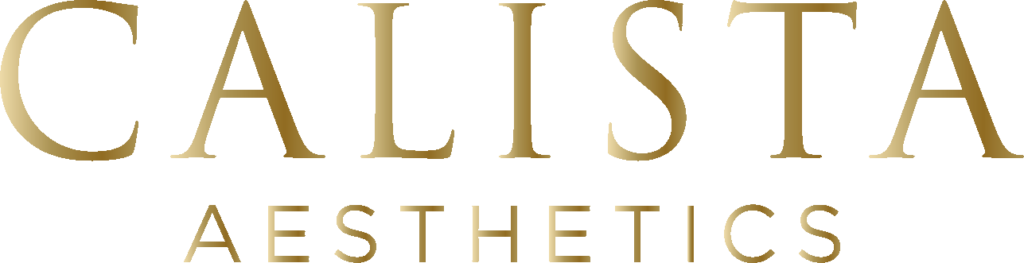 The brand name 'CALISTA AESTHETICS' in elegant, uppercase, serif font, colored in gold against a transparent background. The text is spaced out with 'CALISTA' above and larger than 'AESTHETICS' which is centered below.