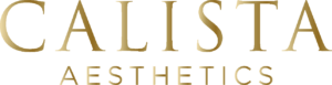 The brand name 'CALISTA AESTHETICS' in elegant, uppercase, serif font, colored in gold against a transparent background. The text is spaced out with 'CALISTA' above and larger than 'AESTHETICS' which is centered below.