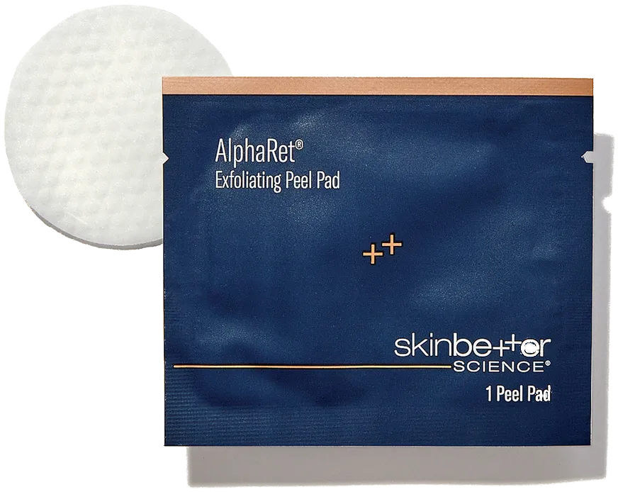 Skinbetter Science AlphaRet Exfoliating Peel Pad single-use packet with round textured pad