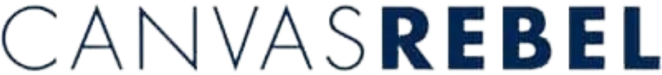 CanvasRebel logo with CANVAS in thin gray uppercase letters and REBEL in bold dark blue uppercase letters on a transparent background
