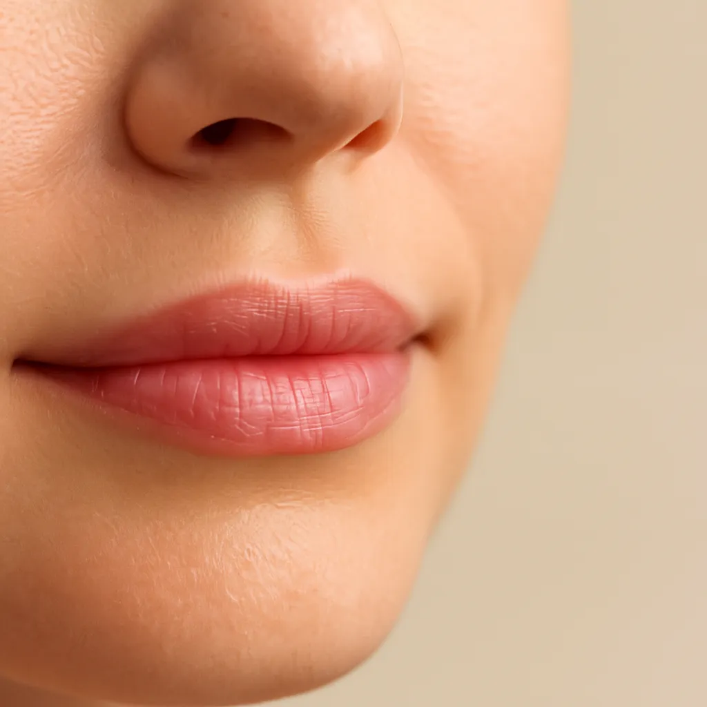 Close-up of a woman’s lips with smooth skin and natural pink tone, highlighting lip shape and fullness, ideal for showcasing cosmetic lip enhancement results.