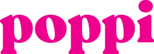 Bright pink wordmark reading “poppi” on a transparent background